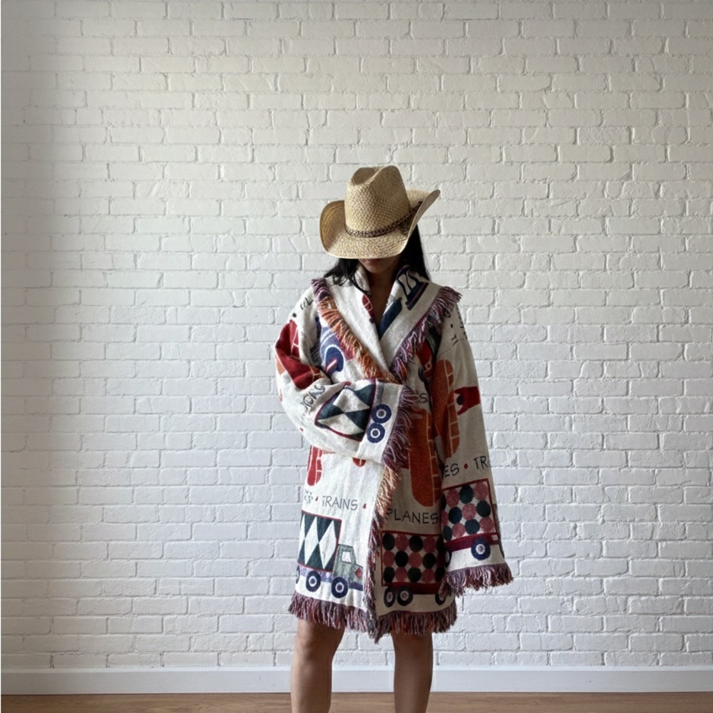 Over-sized Upcycled It’s In The Bag Tapestry Coat with Fringe